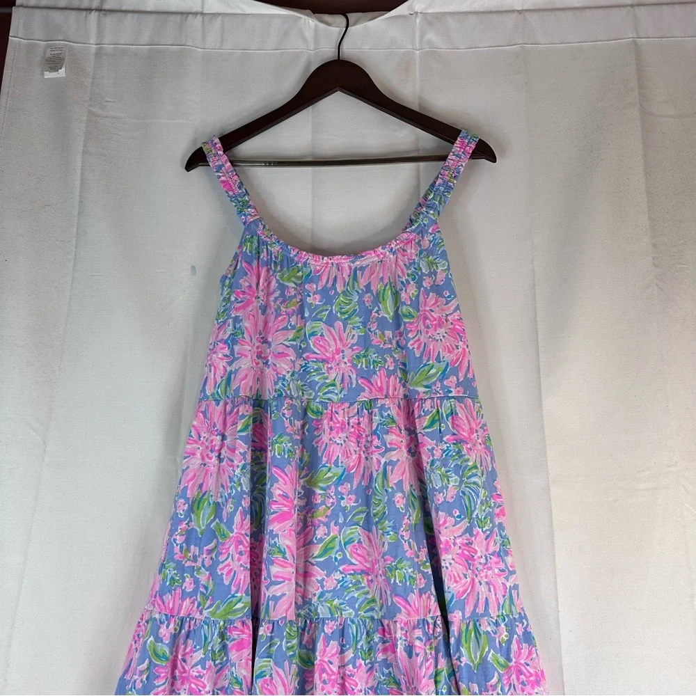 LILLY PULITZER Women’s Size M Dress Midi Floral Tiered Cotton Sleeveless